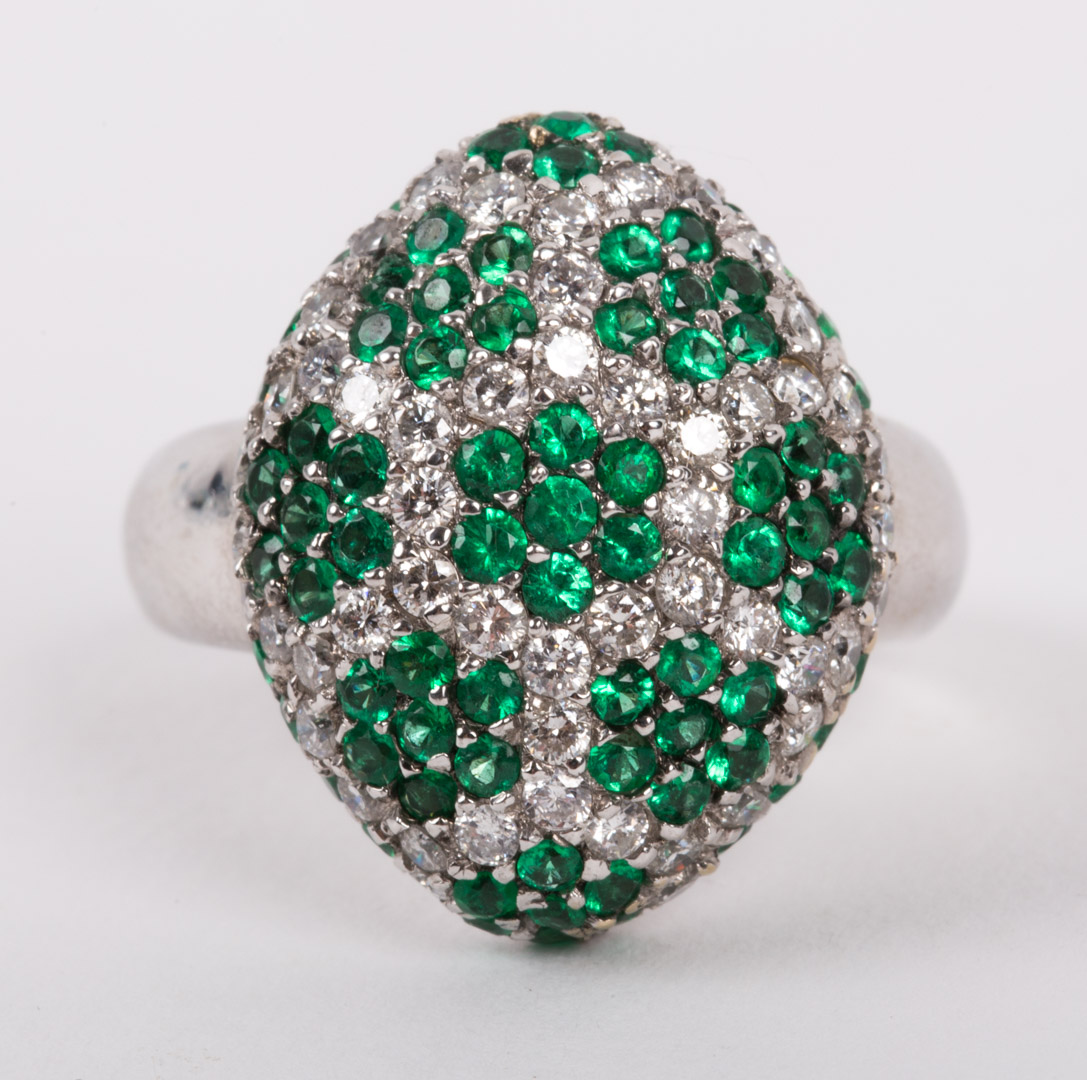 Appraisal: Diamond Emerald Ring k white gold mounting features pave set