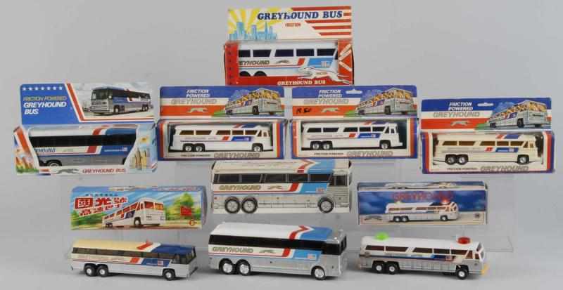 Appraisal: Lot of Plastic Greyhound Bus Toys Description Friction and push