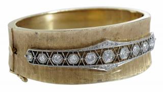 Appraisal: Platinum kt Diamond Hinged Bangle contemporary textured bangle with vintage