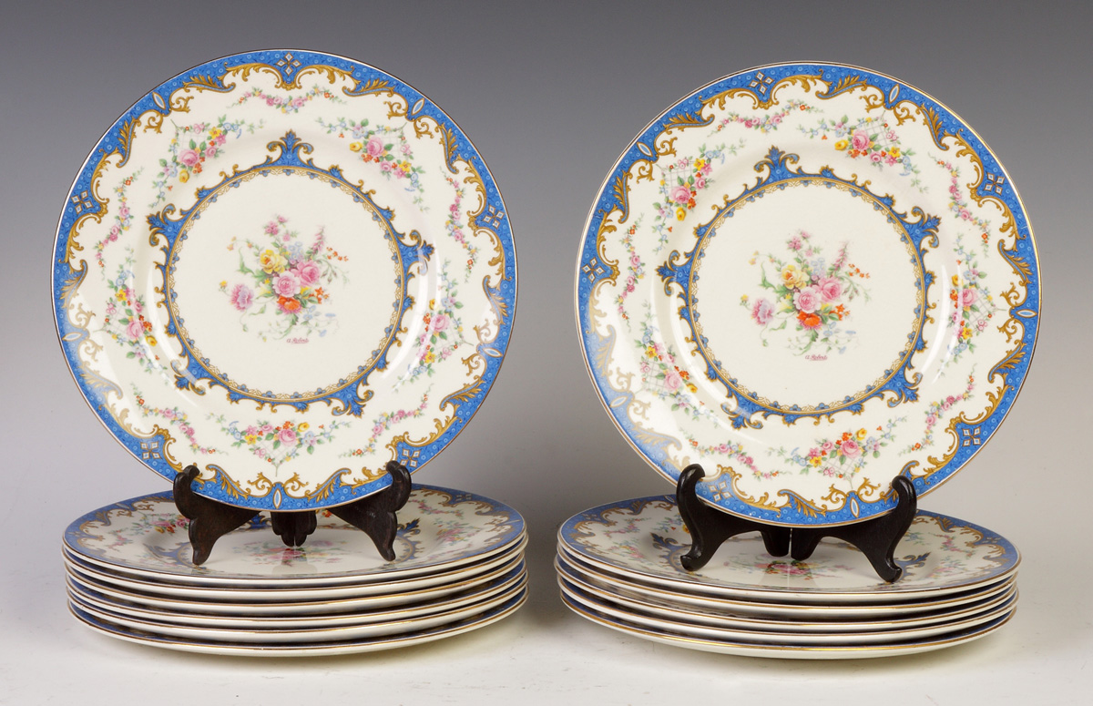 Appraisal: Myott Staffordshire Hand Painted Porcelain Plates Sevres pattern Sgn A