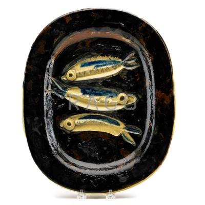 Appraisal: PABLO PICASSO - MADOURA Glazed earthenware platter Three Sardines France