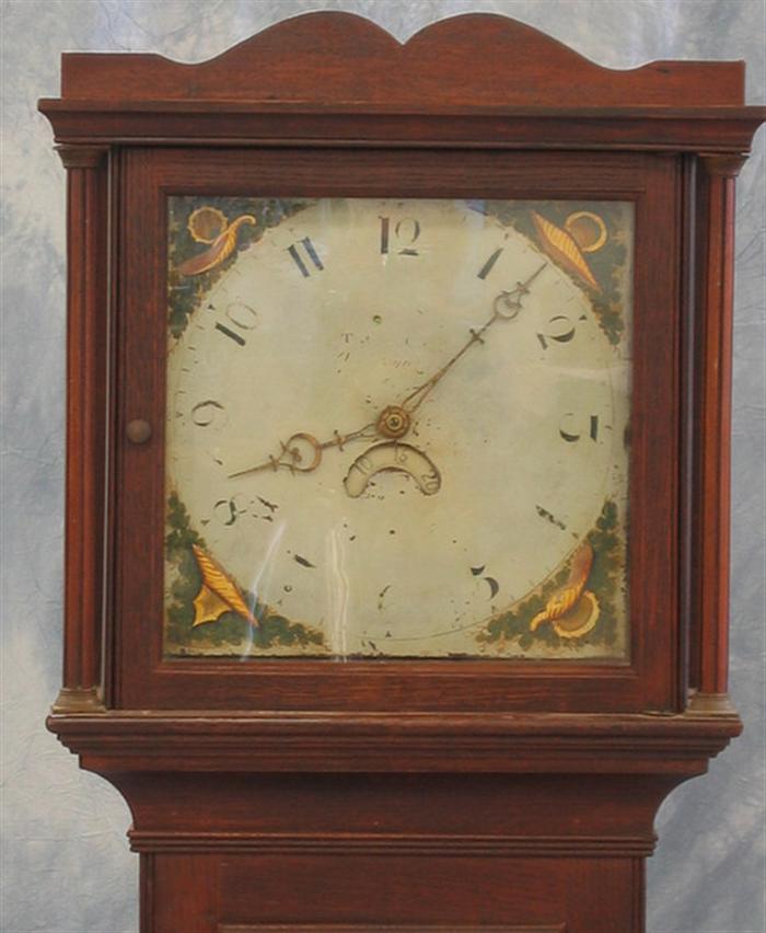 Appraisal: English oak hour tall case clock brass movement painted dial