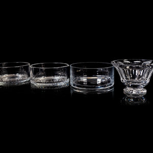 Appraisal: Four William Yeoward Glass Bowls comprising flat round examples and