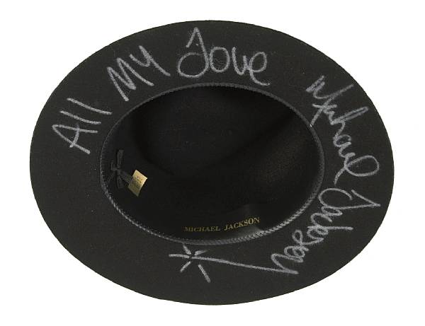 Appraisal: A Michael Jackson signed hat s A black wool fedora