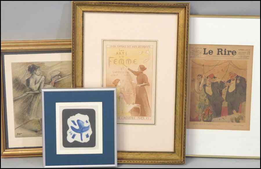 Appraisal: GROUP OF FOUR FRAMED PRINTS BRAQUE DEGAS VALERIO MOREAU-NELATON Bird