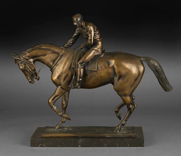 Appraisal: A patinated bronze equestrian group height in