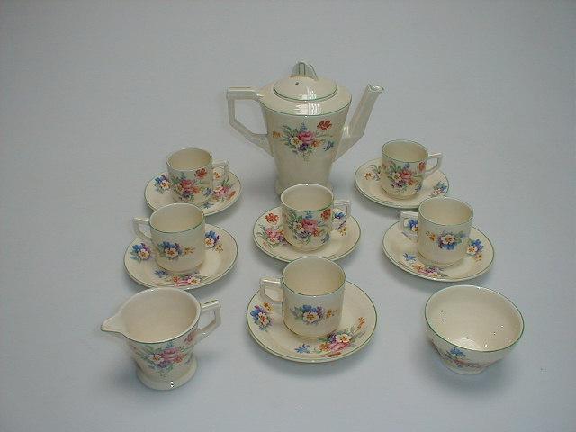 Appraisal: A Grindley pottery coffee service the cream ground polychrome printed