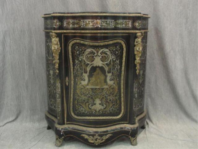 Appraisal: French Black Lacquer Serpentine Front Bouille Cabinet with Black Marble