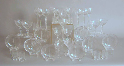 Appraisal: Group etched glass stemware and bowls