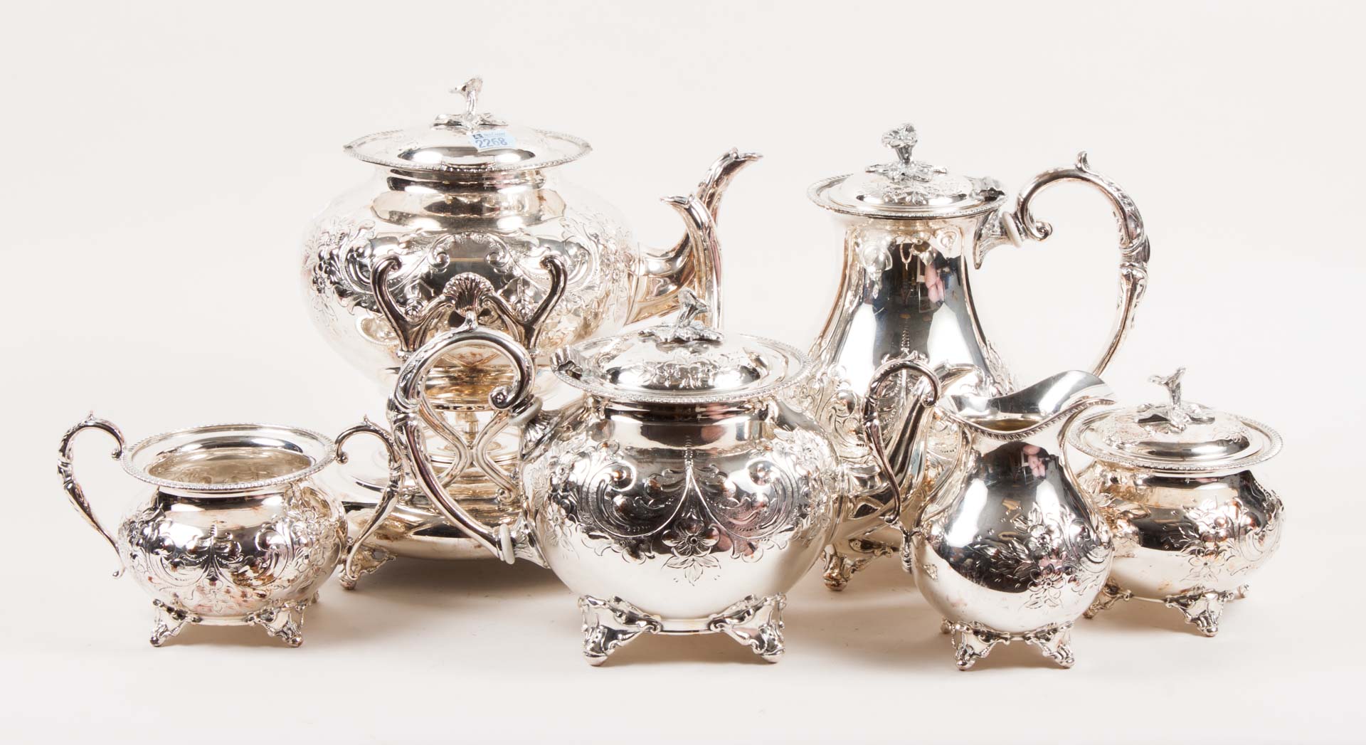 Appraisal: English -piece silver-plated coffee tea set John Turton Sheffield silver-plate