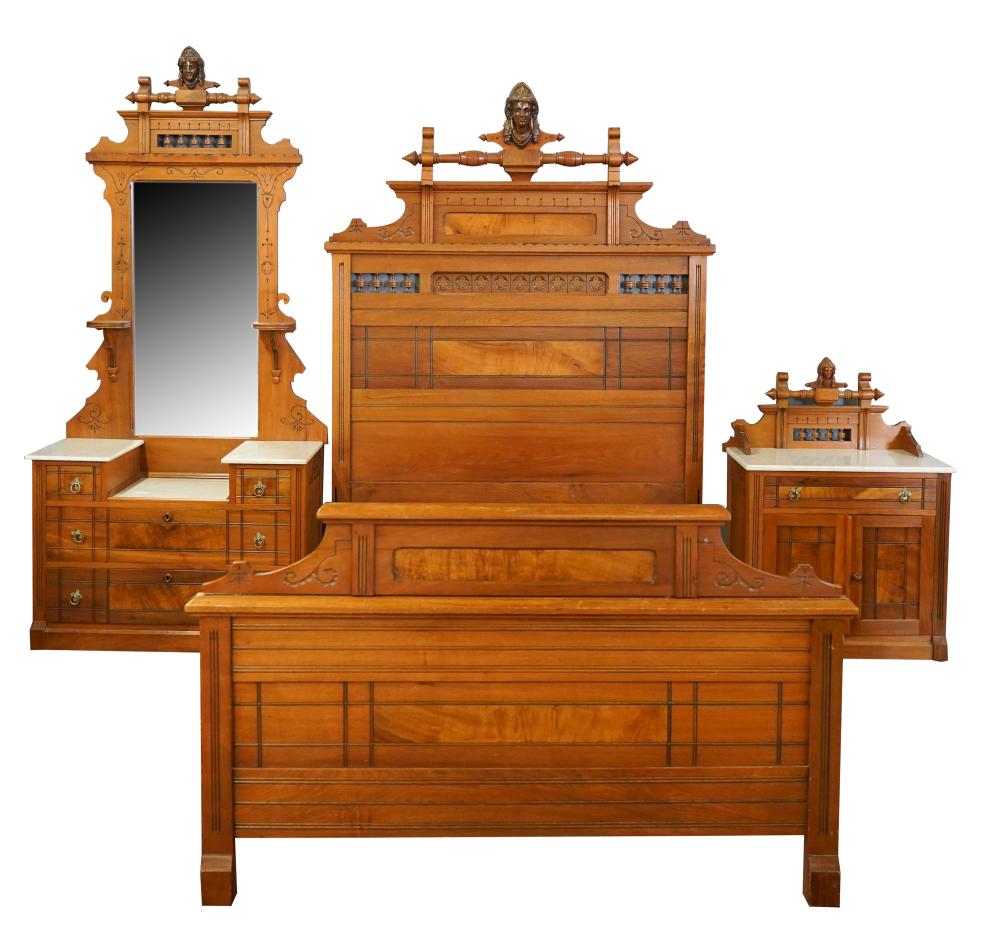 Appraisal: EASTLAKE OAK BEDROOM SUITElate th century comprising a bed inches