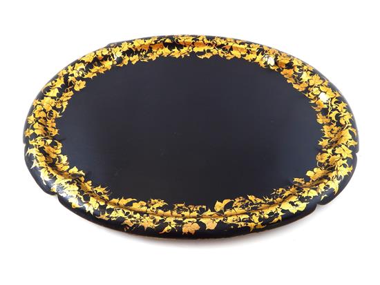 Appraisal: Paper mache tray lacquered with gilt etched base Jennens Bettridge