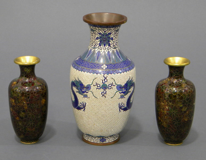 Appraisal: Three Cloisonne Vases China one baluster shape enameled in the