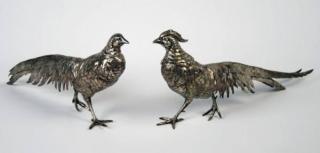 Appraisal: PAIR OF CONTINENTAL SILVER PHEASANT FORMED TABLE ORNAMENTS HAVING REMOVABLE