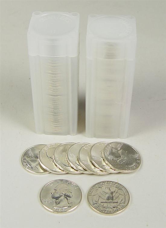 Appraisal: Two Rolls of BU Washington Quarters All silver One roll