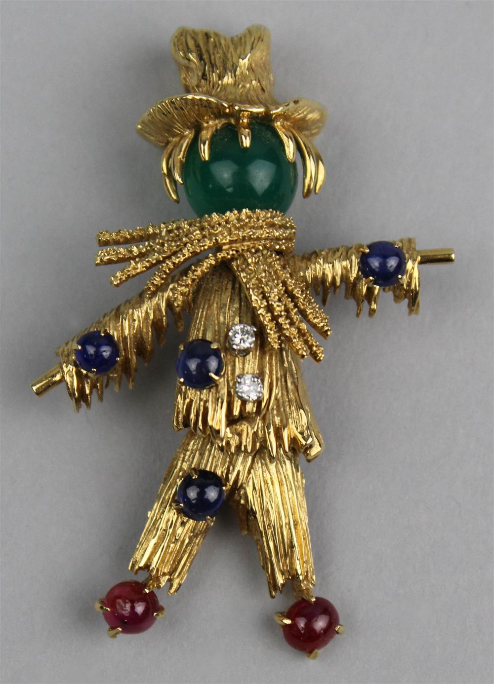 Appraisal: VAN CLEEF ARPELS K YELLOW GOLD BEJEWELED SCARECROW PIN CIRCA