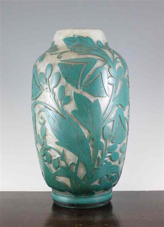 Appraisal: A Continental Art Nouveau turquoise overlaid glass vase decorated with