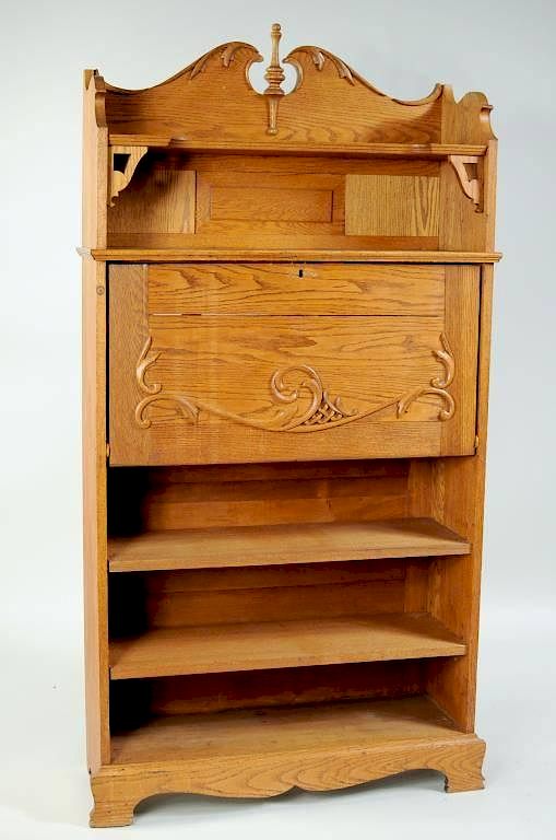 Appraisal: Oak Drop Front Desk Bookcase Oak drop front desk bookcase