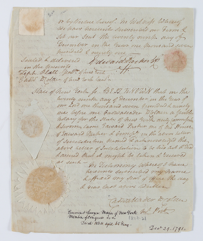 Appraisal: CADWALLADER DAVID COLDEN ALS DOCUMENT From the original Early American