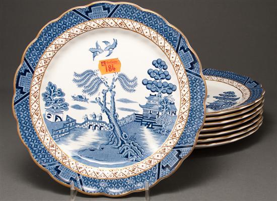 Appraisal: Set of eight Booths blue transfer parcel-gilt china luncheon plates