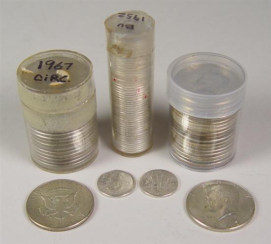 Appraisal: Roosevelt Dimes Kennedy Halves Roll of nice BU Roosevelt Dimes