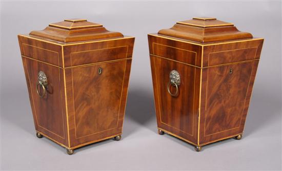 Appraisal: A Pair of George III Mahogany Knife Boxes Height x