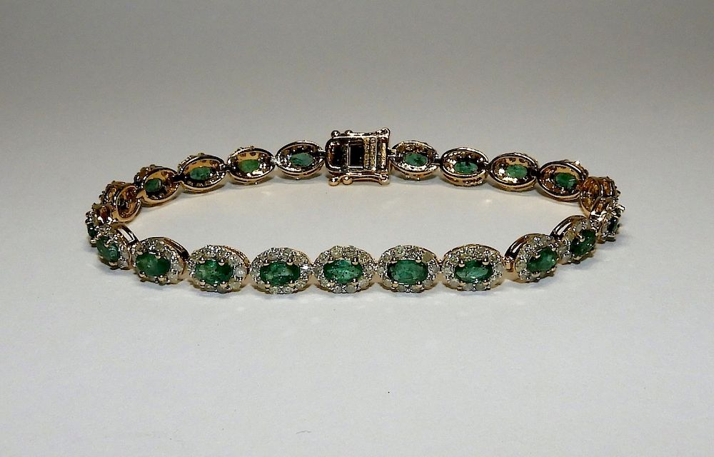 Appraisal: FINE Lady's Emerald Diamond K Gold Bracelet Orianne Collins Jewellery