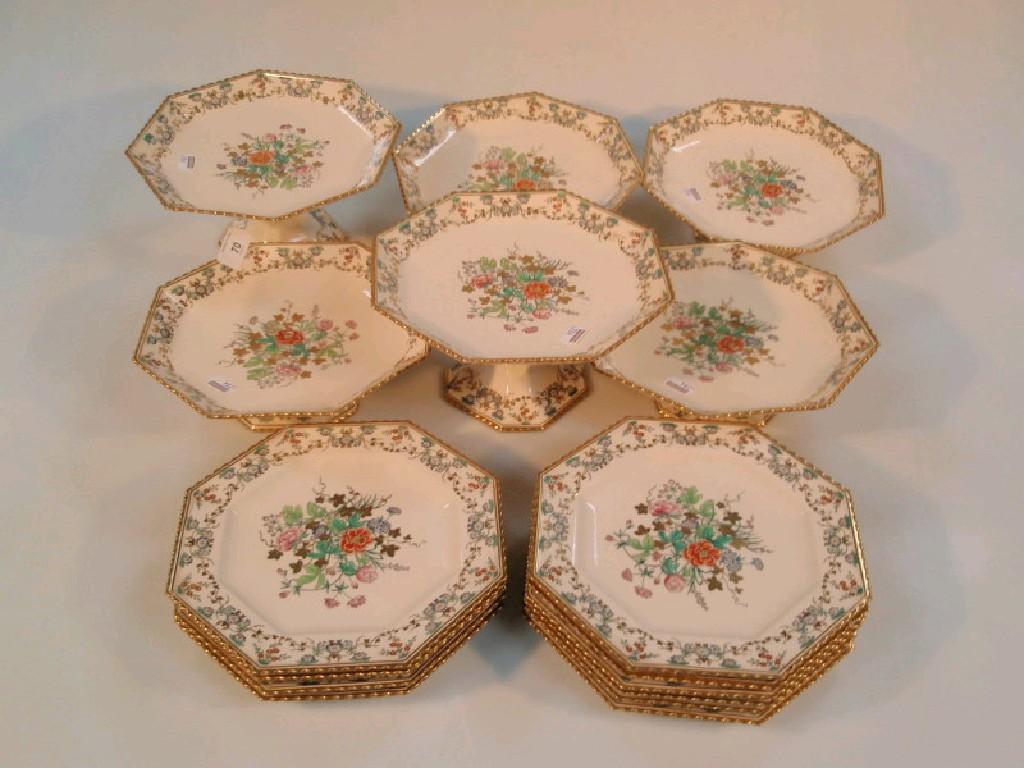 Appraisal: A Copeland pottery dessert set of octagonal outline enamelled and