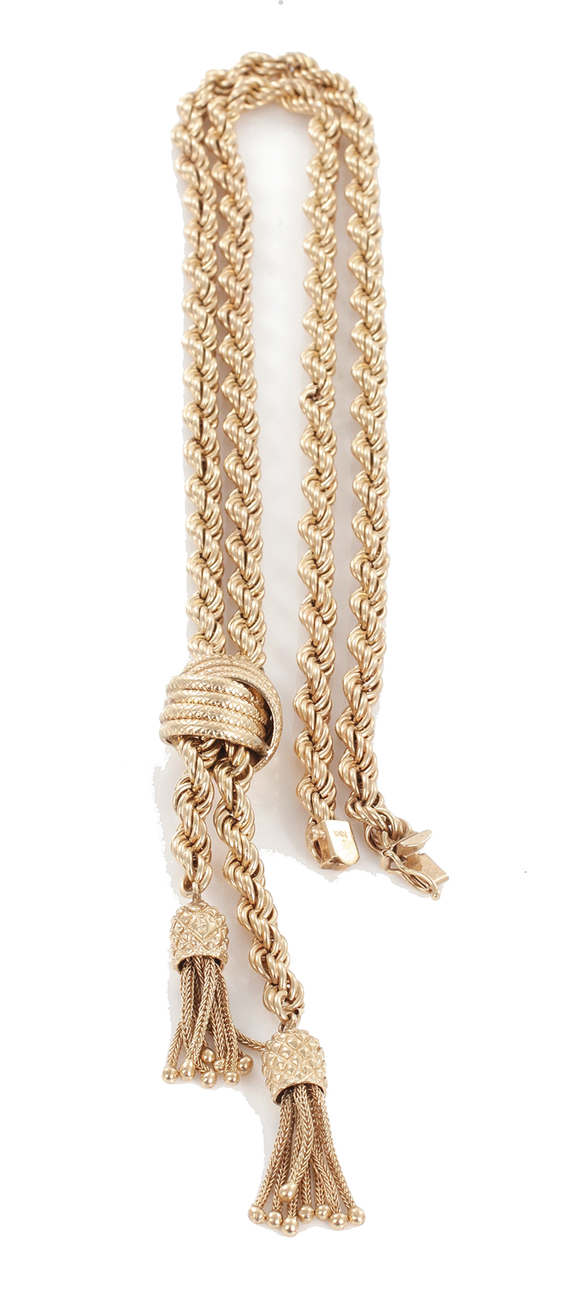 Appraisal: Vintage gold lariat necklace K gold rope-twist leading to knot