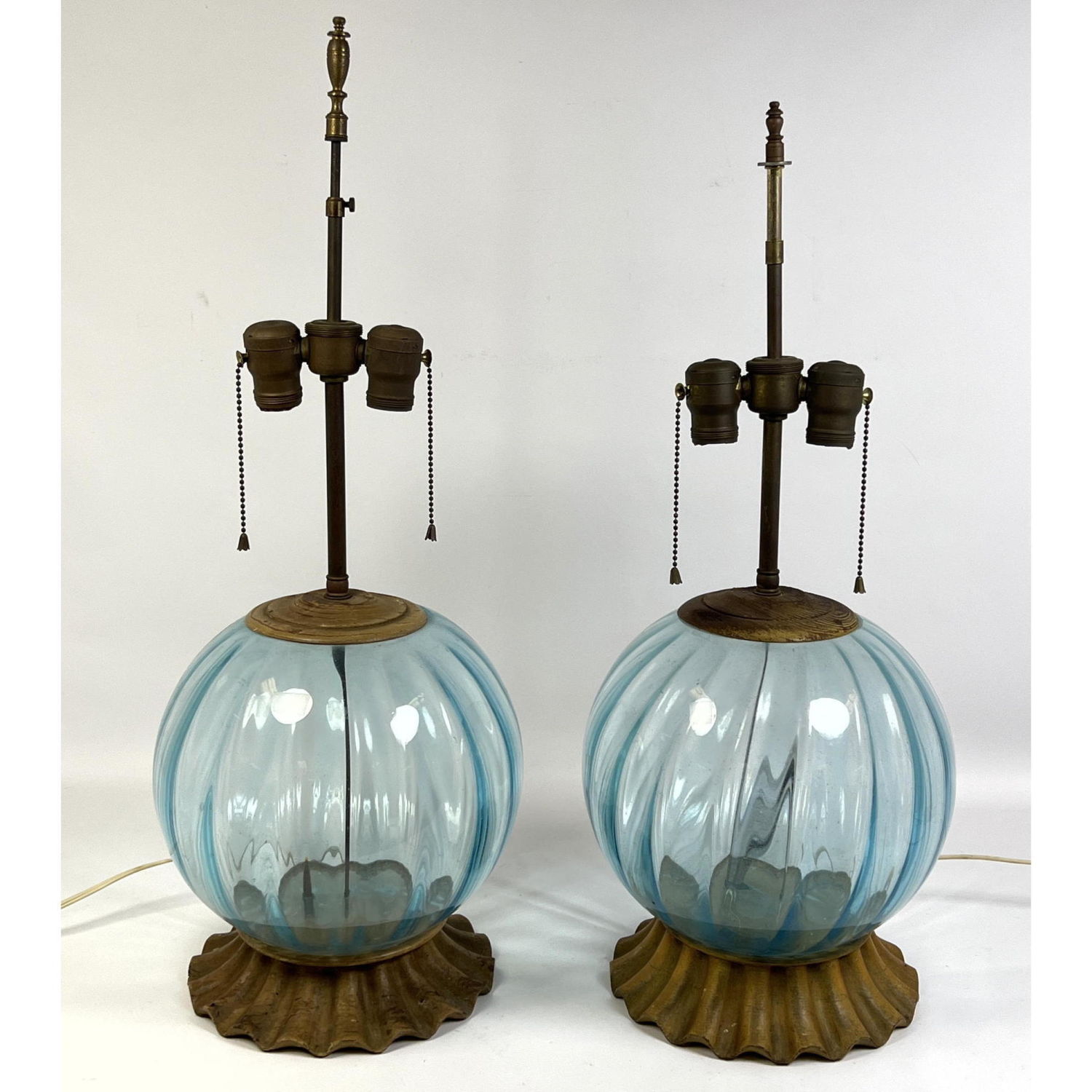 Appraisal: Pair Italian Style Blue Glass Table Lamps Wood mountings Dimensions