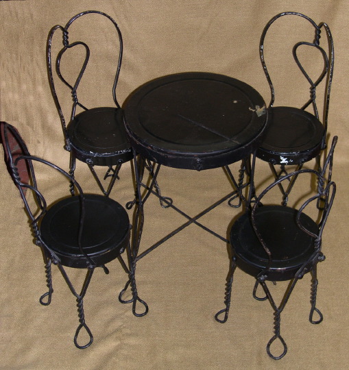 Appraisal: Five-Piece French Wrought-Iron Doll's Ice Cream Parlor Set comprised of