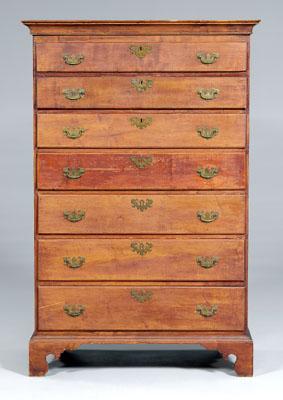 Appraisal: New England Chippendale tall chest figured maple in old dry