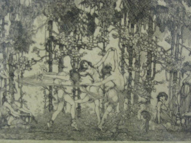 Appraisal: Cleo Dam ness etching Inpromtu semi-nude women dancing in the