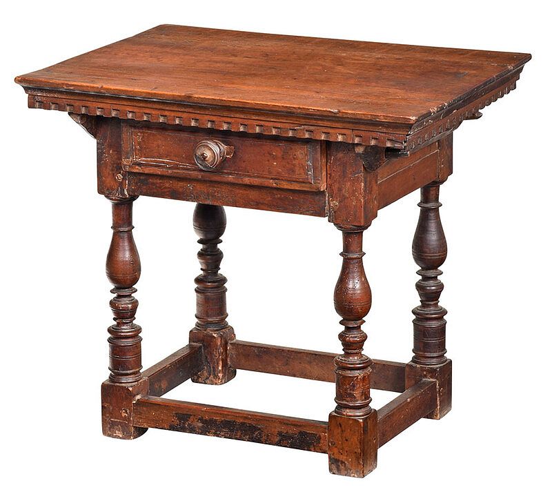 Appraisal: Italian Baroque Walnut One Drawer Table Continental th th century