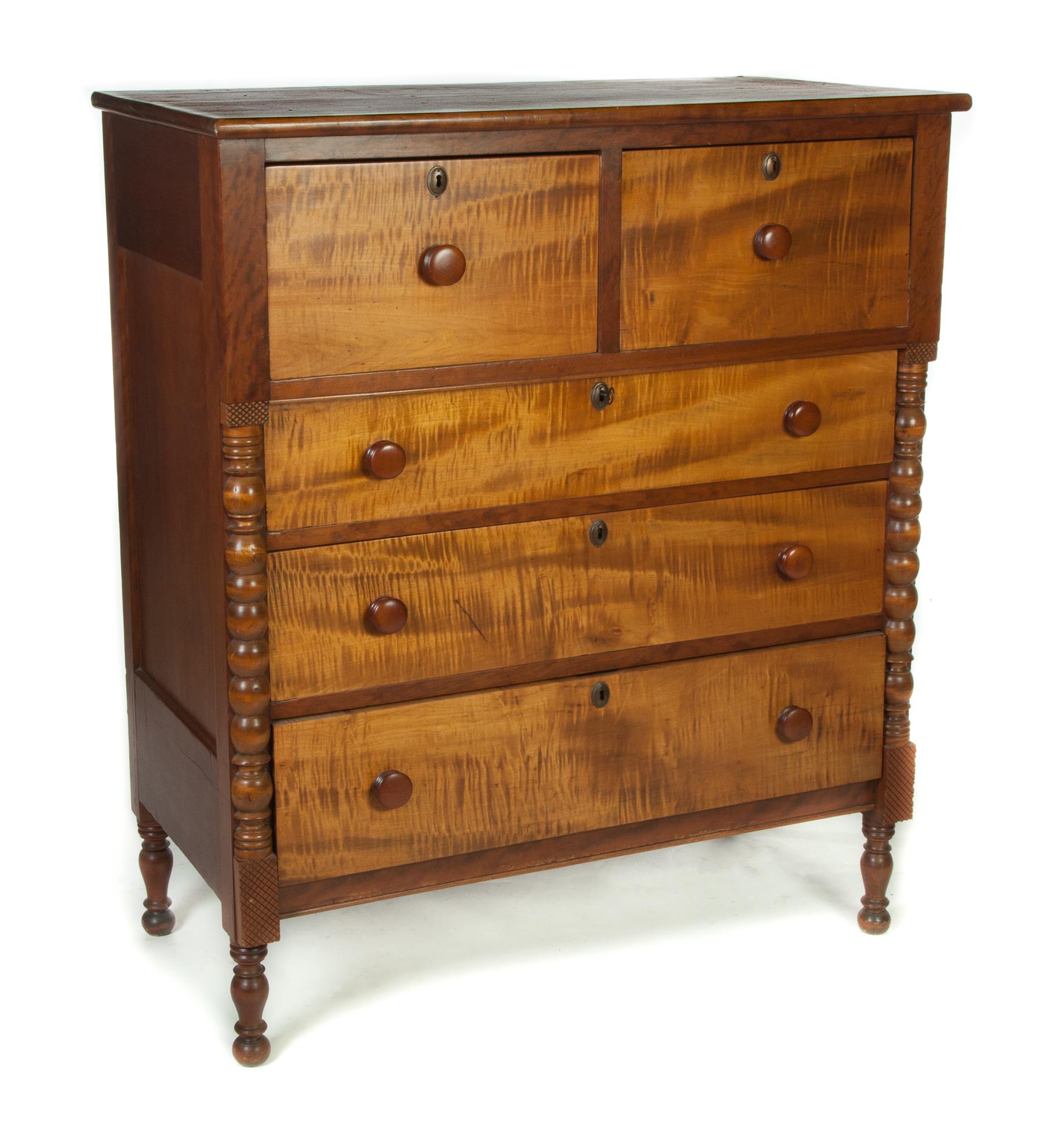 Appraisal: TRANSITIONAL SHERATON TO EMPIRE FIVE-DRAWER CHEST American nd quarter- th