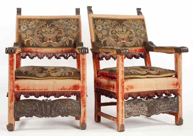 Appraisal: Pair of Italian Renaissance Style Open Arm Chairs th century