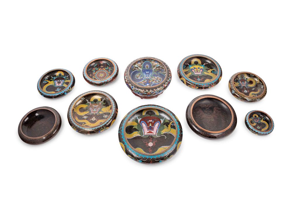 Appraisal: Chinese Cloisonne Enameled Brush Washers Chinese Cloisonne Enameled Brush Washers