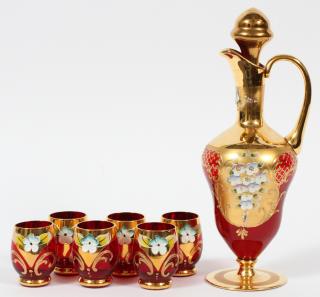 Appraisal: BOHEMIAN RUBY GLASS DECANTER AND CORDIALS PIECES BOHEMIAN RUBY GLASS