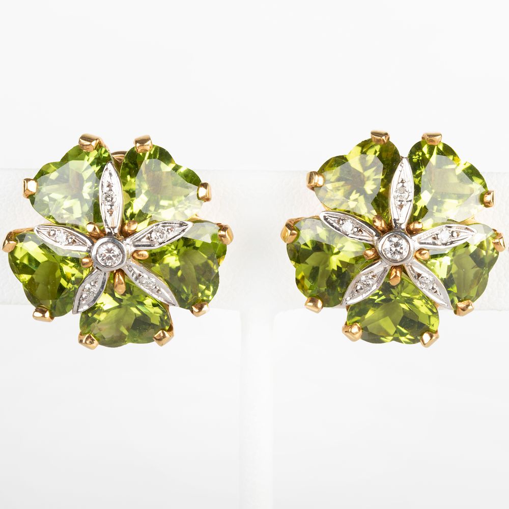 Appraisal: Pair of k Gold Peridot and Diamond Earclips Pair of