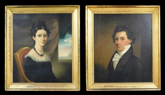 Appraisal: Pair of early th C American portraits of bride and