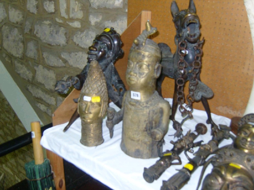 Appraisal: A collection of Benin bronzes including a saddled horse a