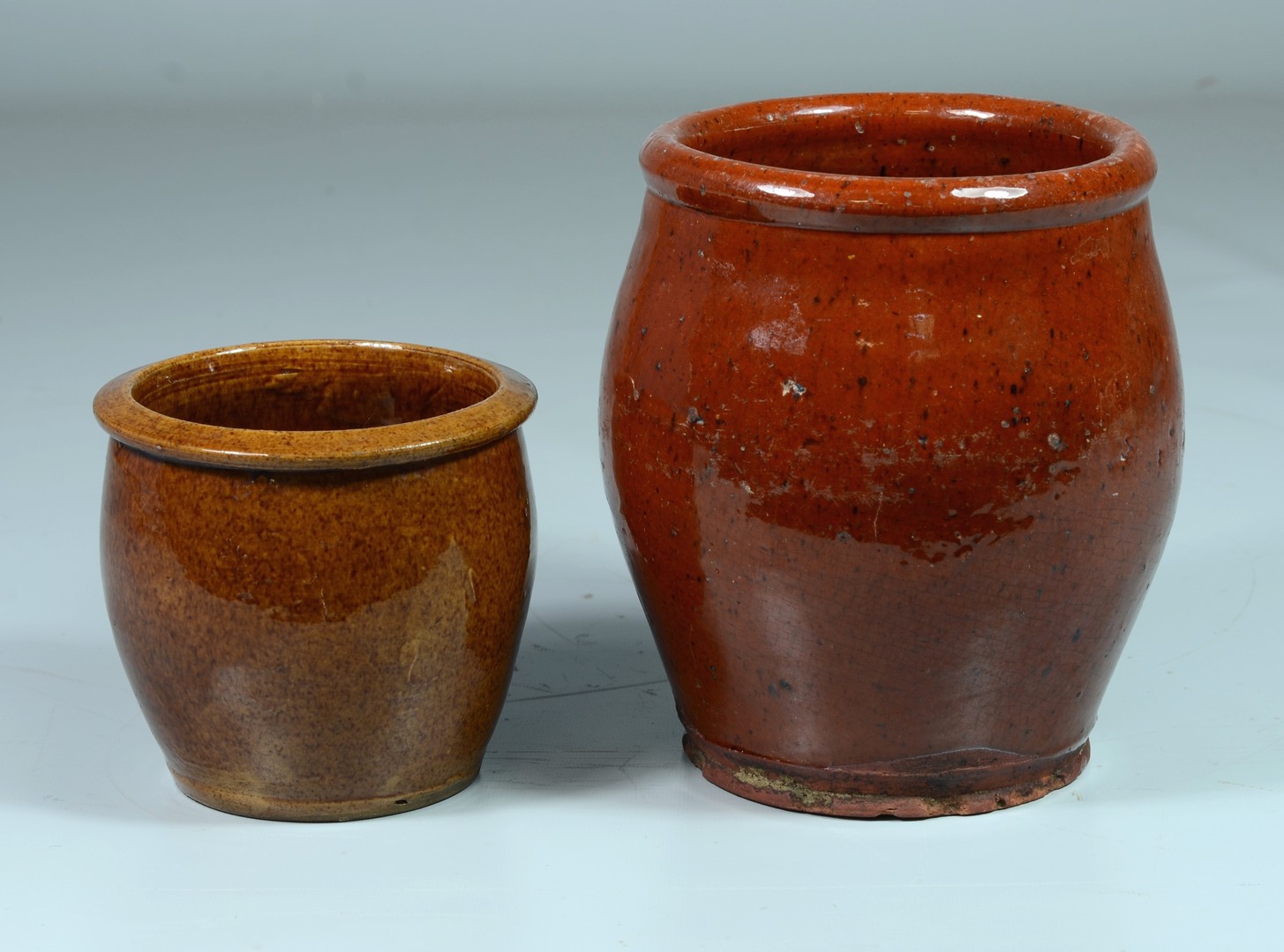 Appraisal: Pennsylvania redware jelly jars one marked C Link - h