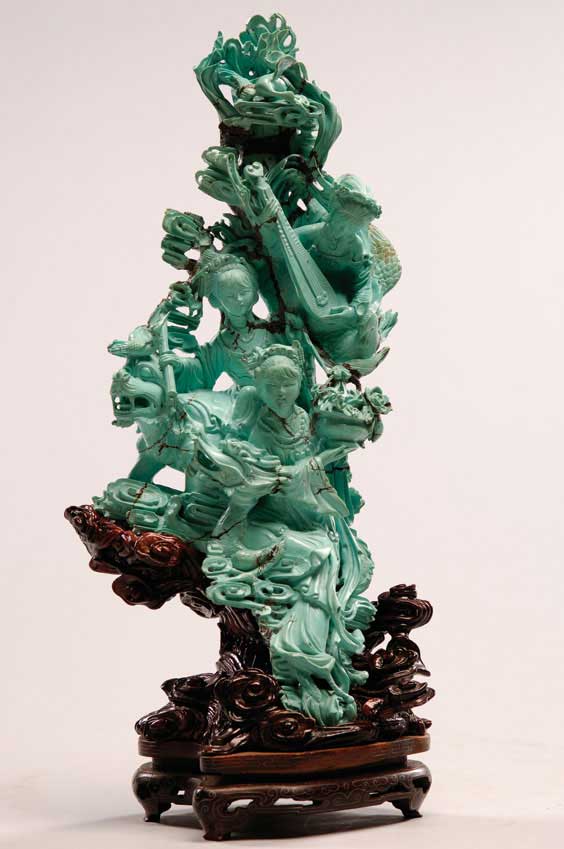 Appraisal: FINE CARVED TURQUOISE GROUP Finely carved Chinese turquoise group of