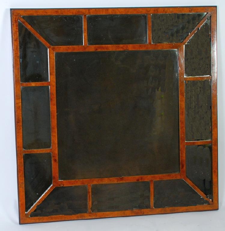 Appraisal: UNUSUAL WALNUT BURR VENEERED WALL MIRROR circular 'S the square