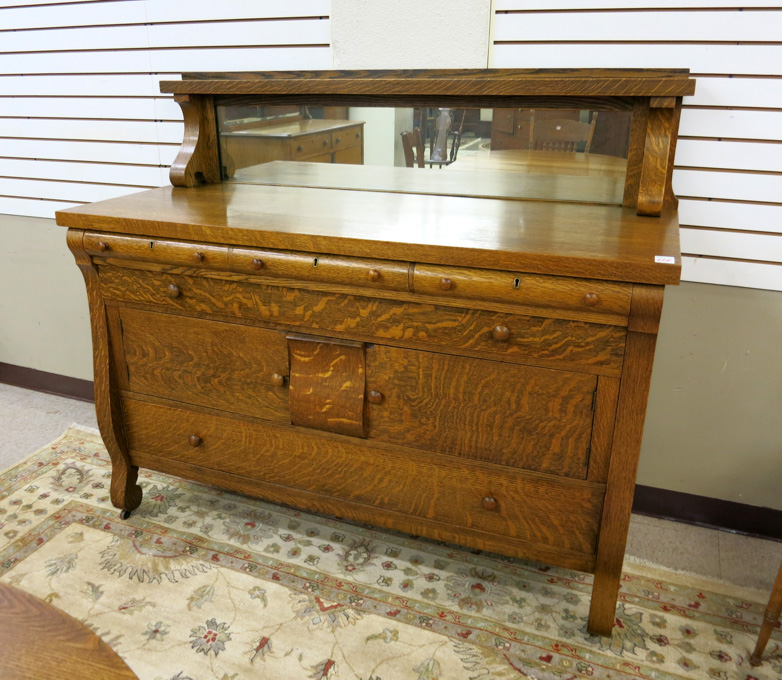 Appraisal: OAK EMPIRE REVIVAL SIDEBOARD American c having a mirror-paneled backsplash