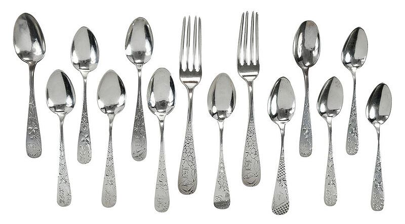 Appraisal: Pieces Sterling Bright Cut Flatware American late th early th