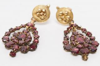 Appraisal: K Gold Garnet Earrings K gold posts mounting pear-shaped garnets