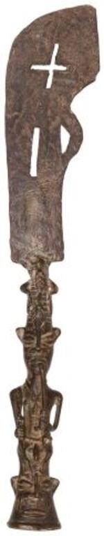 Appraisal: Ceremonial African iron axe head having a figural iron shaft