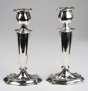 Appraisal: pair of Art Nouveau hand hammered sterling silver tall candlesticks