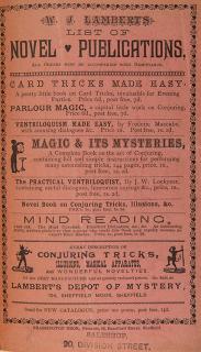 Appraisal: W J Lambert s Catalogue of Conjuring Tricks Sheffield ca